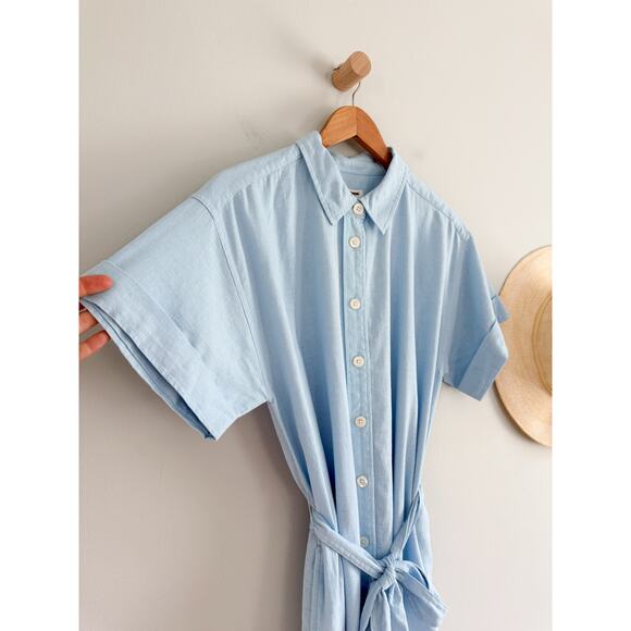 J.Crew Factory | NWT Linen-blend belted mini shirtdress in Light blue | Sz M - Picture 3 of 12